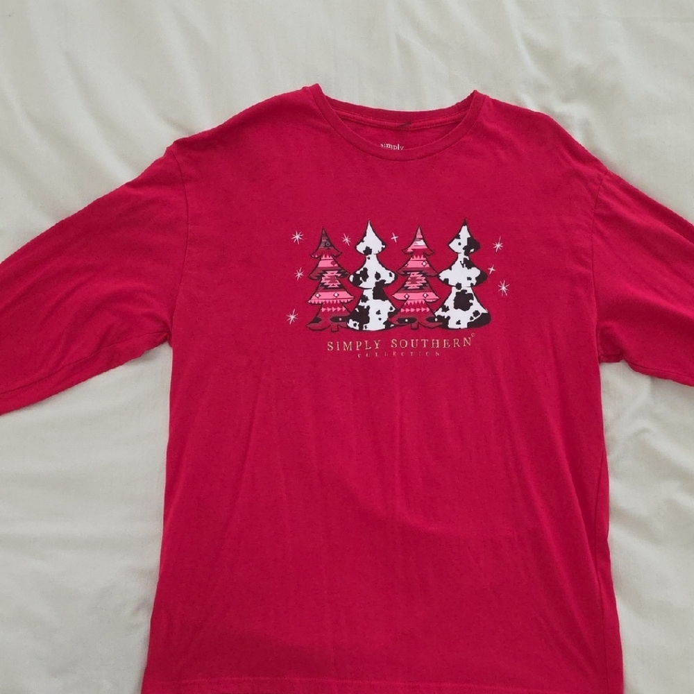 Simply Southern Women's M Festive Red Long Sleeve Tee